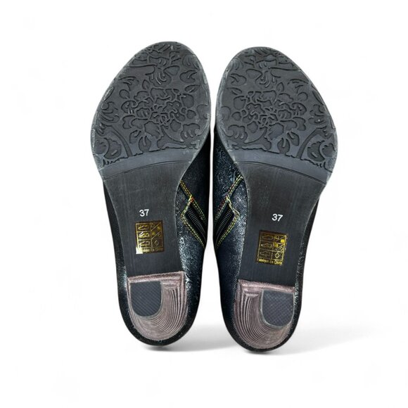 L'ARTISTE SPRING STEP Eleni Black Metallic Embossed Leather Bootie size 37EU - Picture 5 of 13